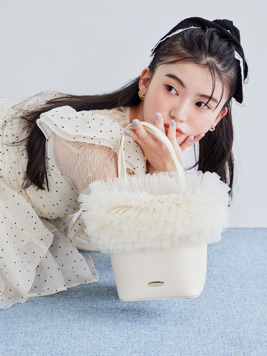 オフィシャル・MASHアプリ限定カラー】チュール切り替え3wayトート