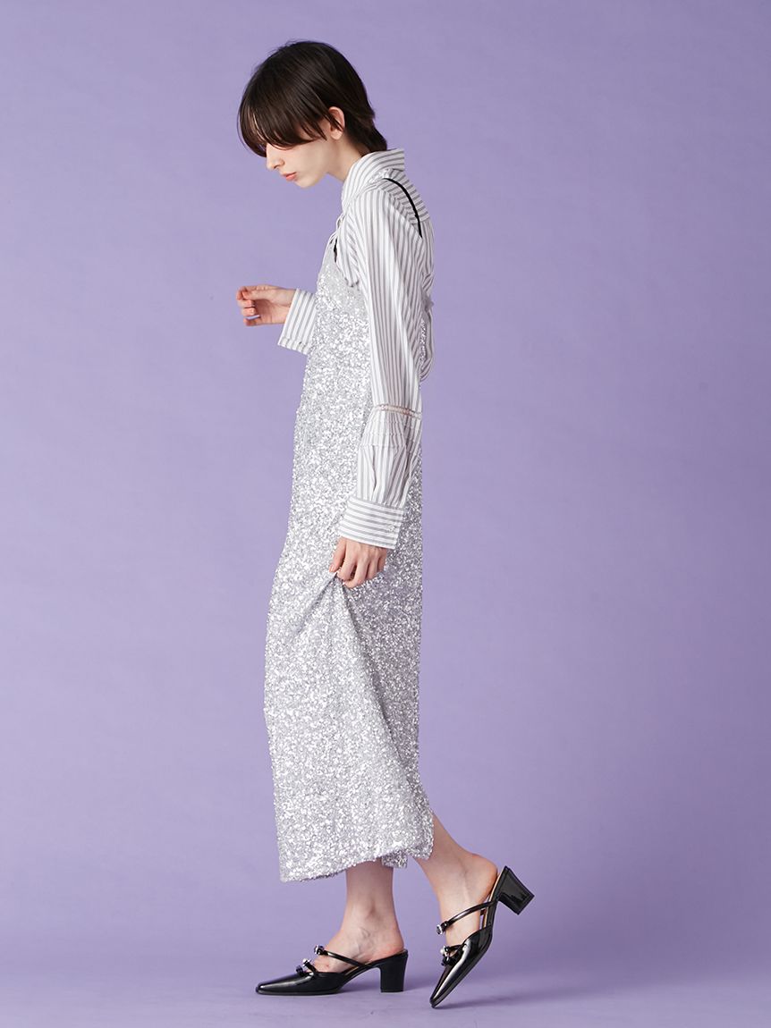 L.B CANDY STOCK]ビジューリボンストラップミュール(パンプス