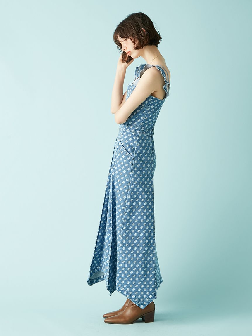 コルセットディテールデニムワンピース(マキシ・ロングワンピース