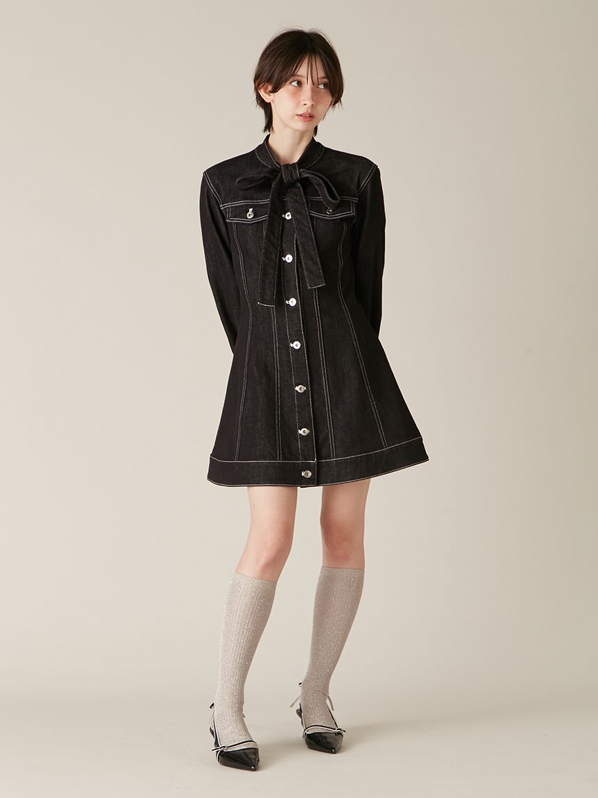 ボウタイデニムミニワンピース(ミニワンピース)｜ワンピース｜LILY