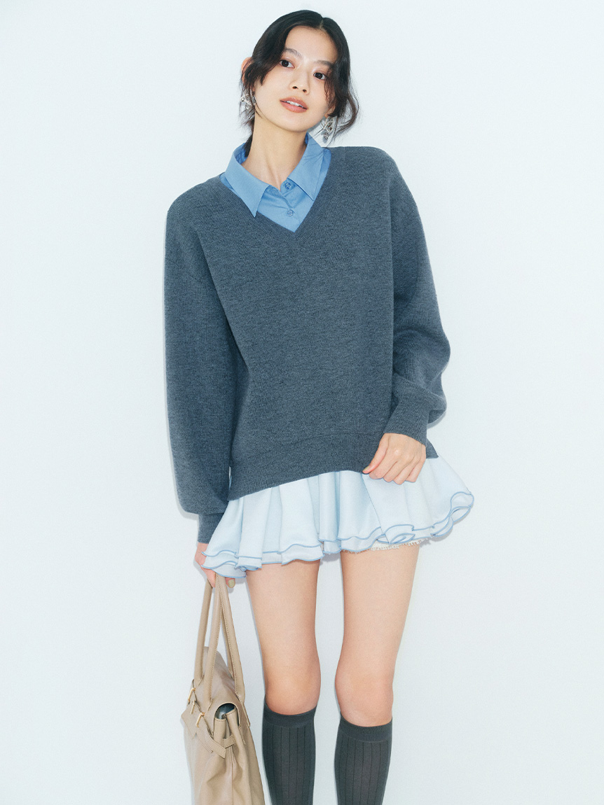 シャツドッキングフリルミニワンピース(マキシ・ロングワンピース