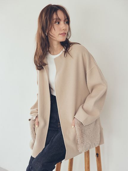WEB限定カラー】2wayファーポケットリバーコート(ハーフコート