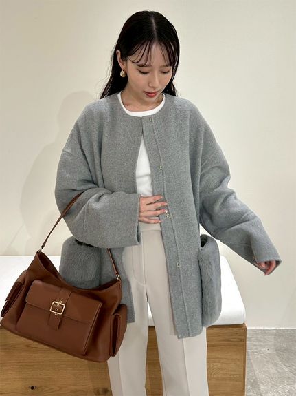 WEB限定カラー】2wayファーポケットリバーコート(ハーフコート