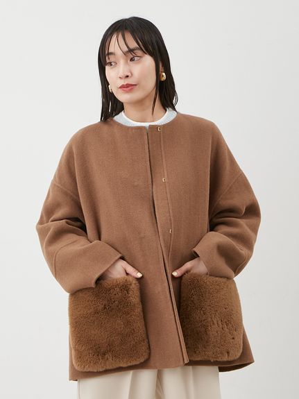 WEB限定カラー】2wayファーポケットリバーコート(ハーフコート