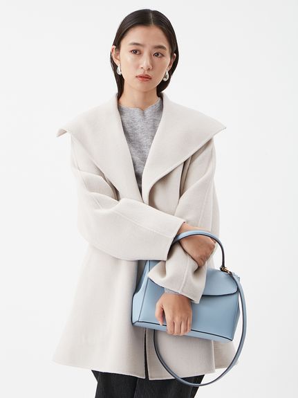 共ベルト付きビックカラーミディ丈コート(ハーフコート)｜アウター