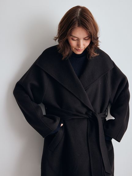 共ベルト付きビックカラーミディ丈コート(ハーフコート)｜アウター