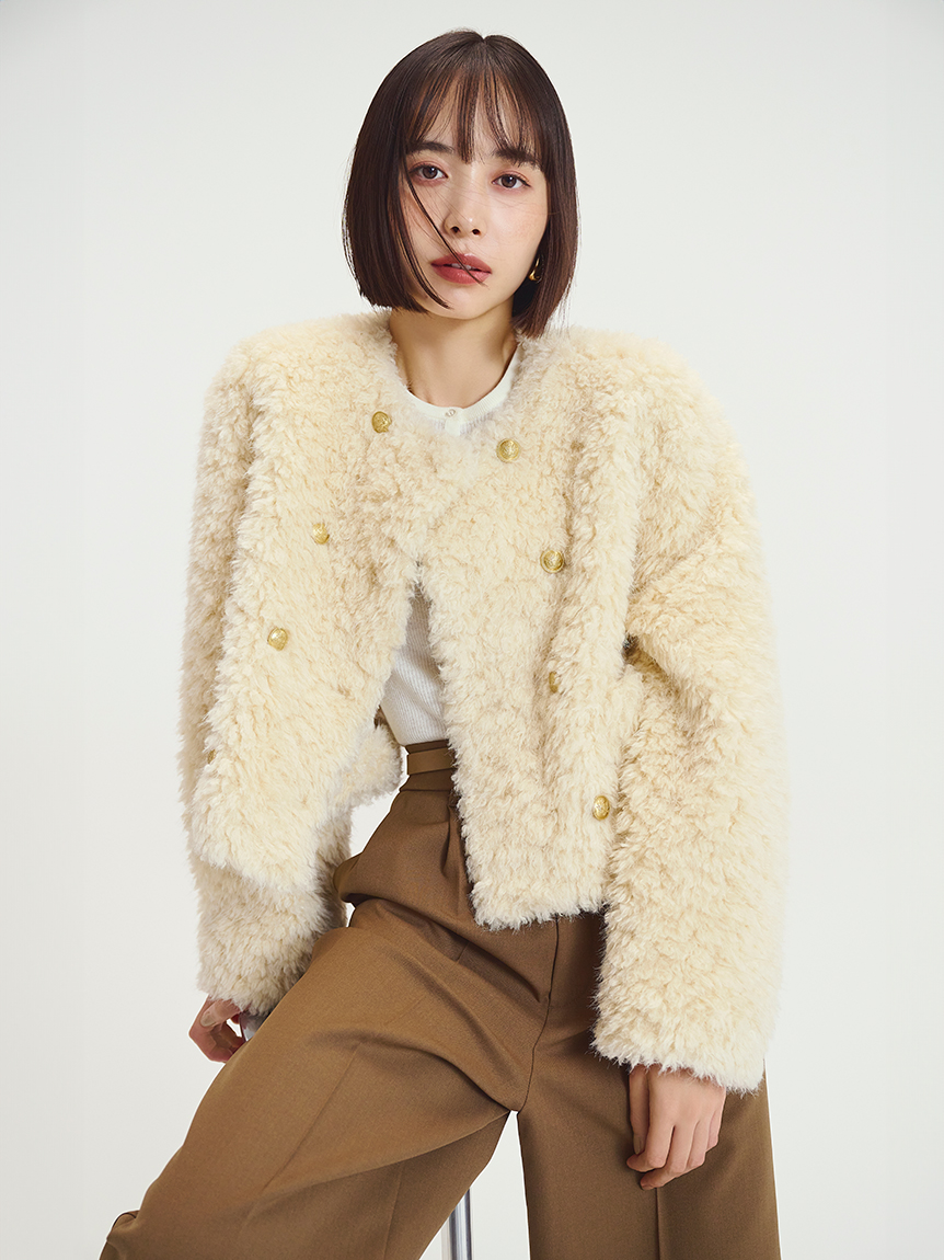 金釦フェイクファー短丈ジャケット(ジャケット)｜アウター｜Mila Owen