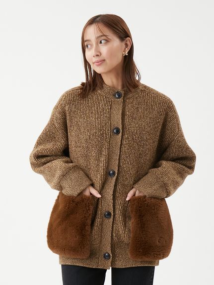 2WAYファーポケットMIXヤーンカーディガン(カーディガン)｜トップス