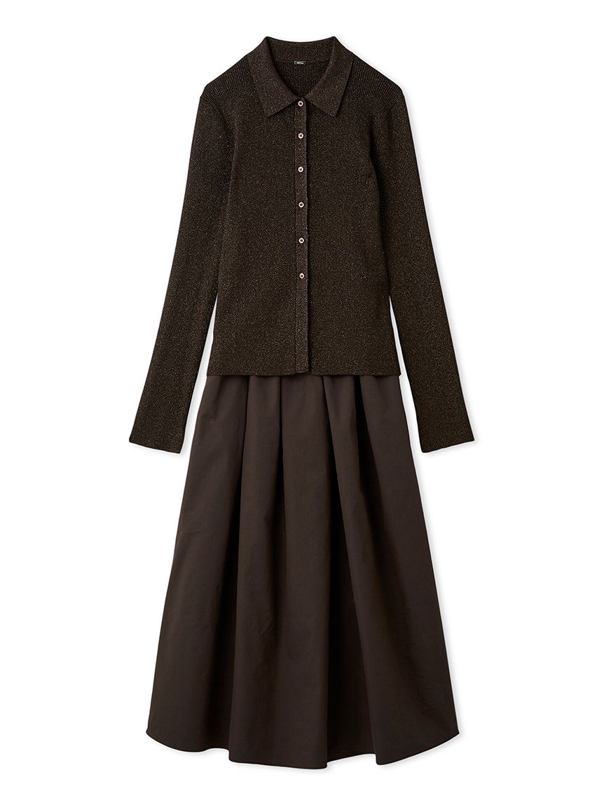 セットアイテム】ポロ衿ニットタックフレアスカートコーデSET