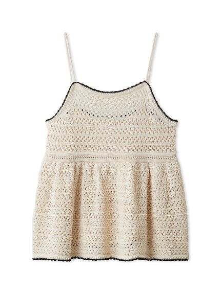 ウォッシャブル】クロシェニットキャミ×ノースリトップス(ニット