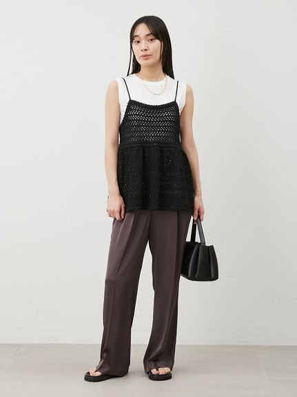 ウォッシャブル】クロシェニットキャミ×ノースリトップス(ニット