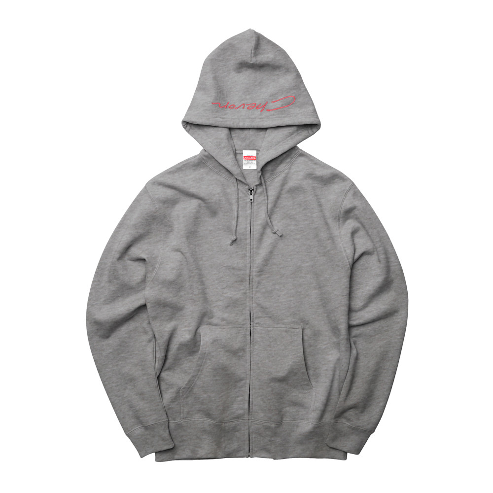 受注生産限定】刺繍ジップパーカー / 赤刺繍 / グレー | Bonanza Base