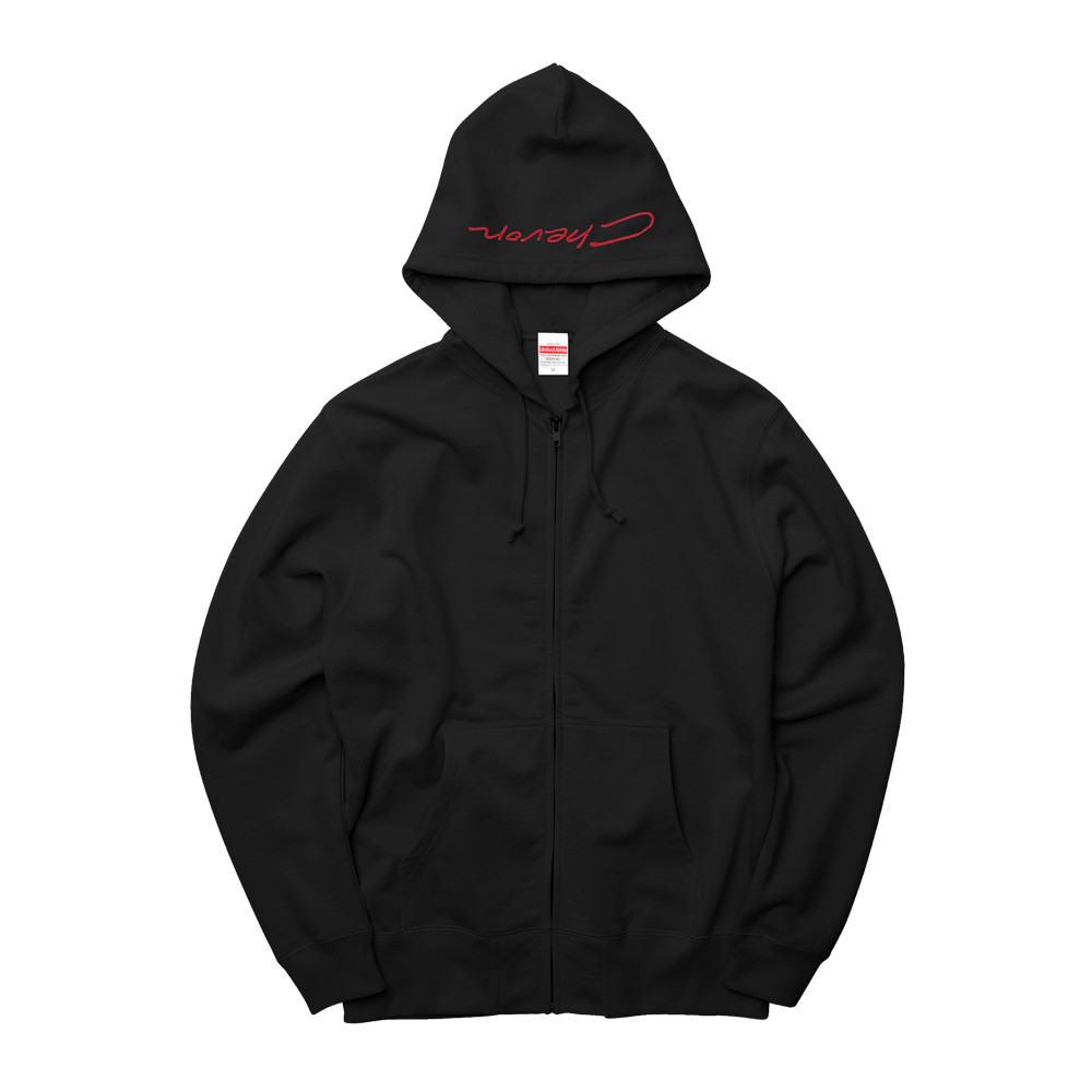 受注生産限定】刺繍ジップパーカー / 赤刺繍 / ブラック | Bonanza Base