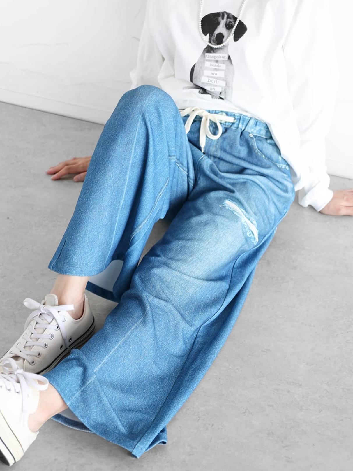 デニムプリントイージーワイドパンツ - Vin - Vin｜YAMADAYA STORE