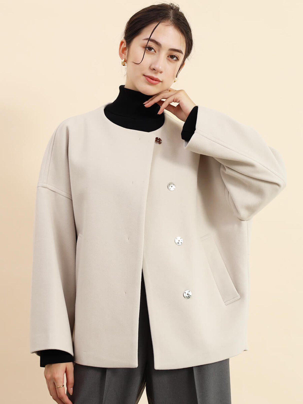 ミドル丈ノーカラーコクーンコート - FENNEL - FENNEL｜YAMADAYA STORE