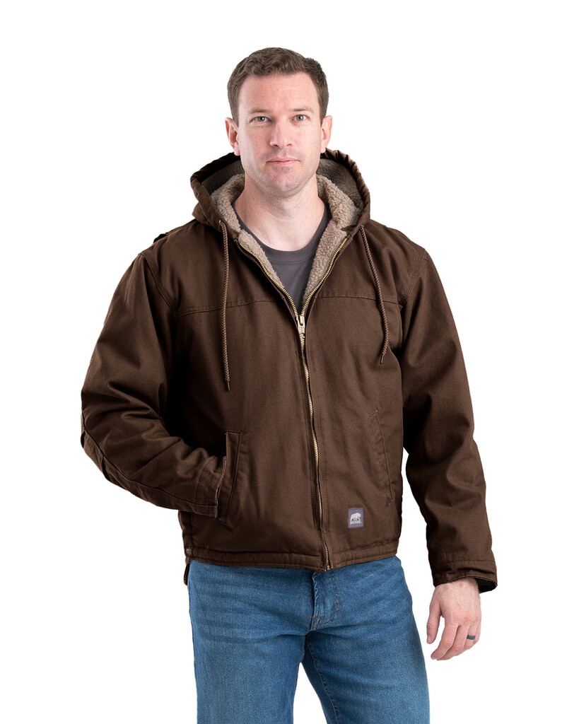 HJ626BB Heartland Washed Duck Sherpa Lined Hooded Work Coat - Bark