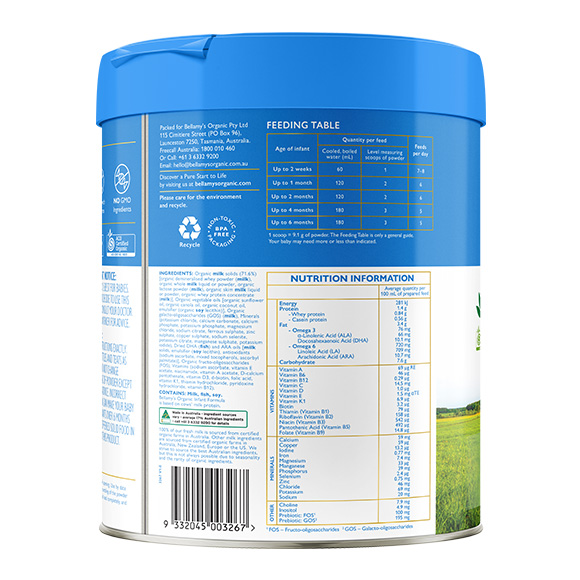 Bellamy's Organic ベラミーズ オーガニック粉ミルク ステップ1 (0～6
