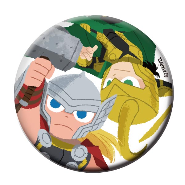 グリヒルが描いたかわいいマーベルのヒーローたちが缶バッチ、靴下に