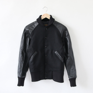 メルトン×レザーアワードジャケット Black/Black／SKOOKUM（スクーカム