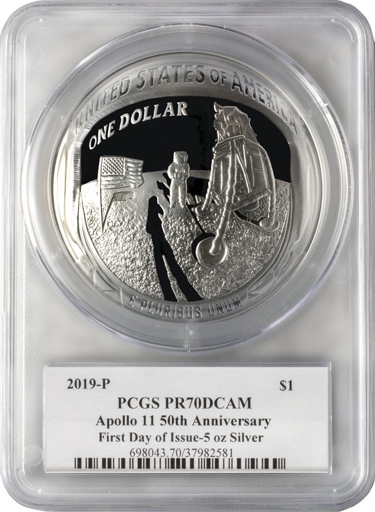2019-P $1 Apollo 11 50th Anniversary 5oz 999 Silver PCGS PR70DCAM