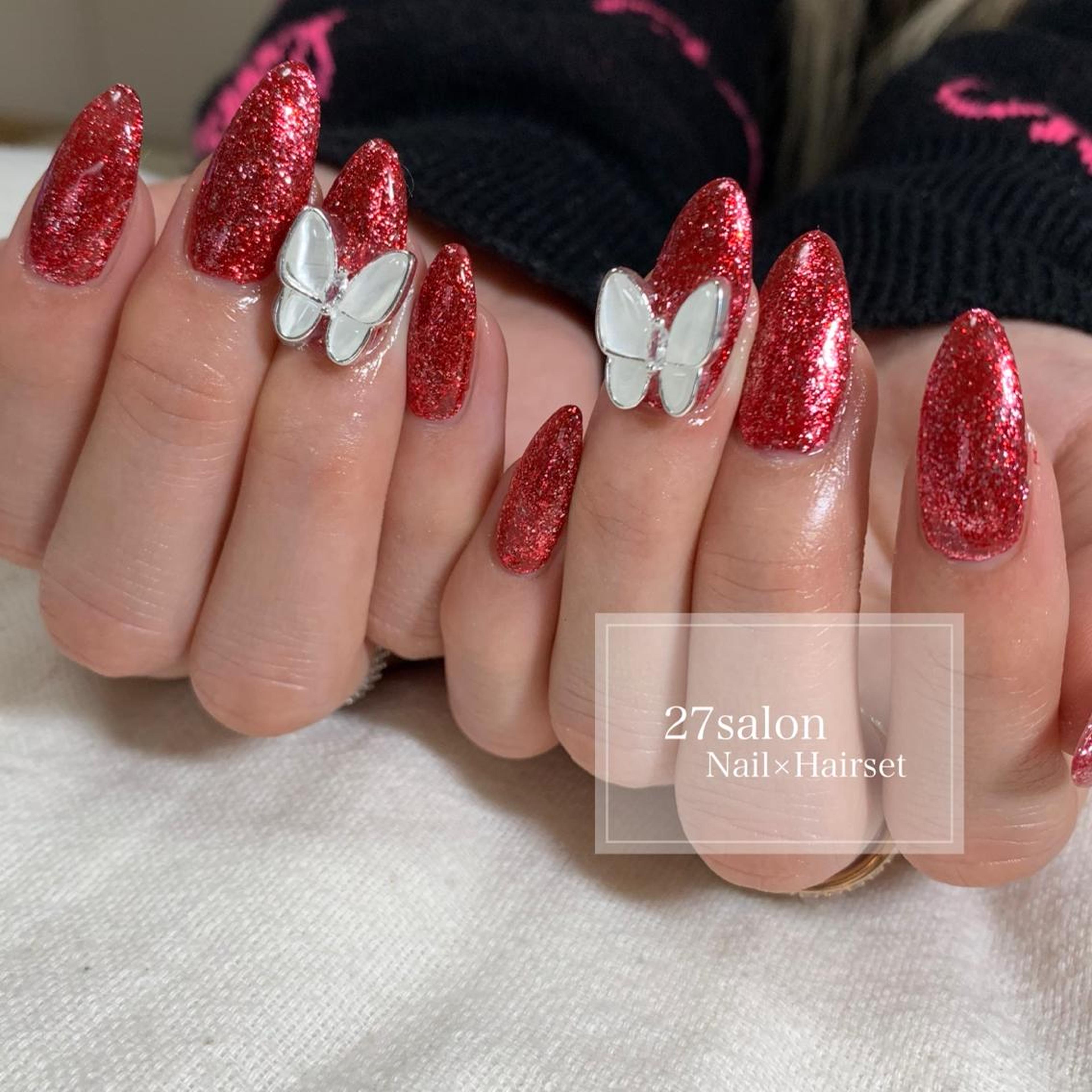 赤ネイル #蝶々ネイル . instagram→__27salon ご予約→@599hqjws