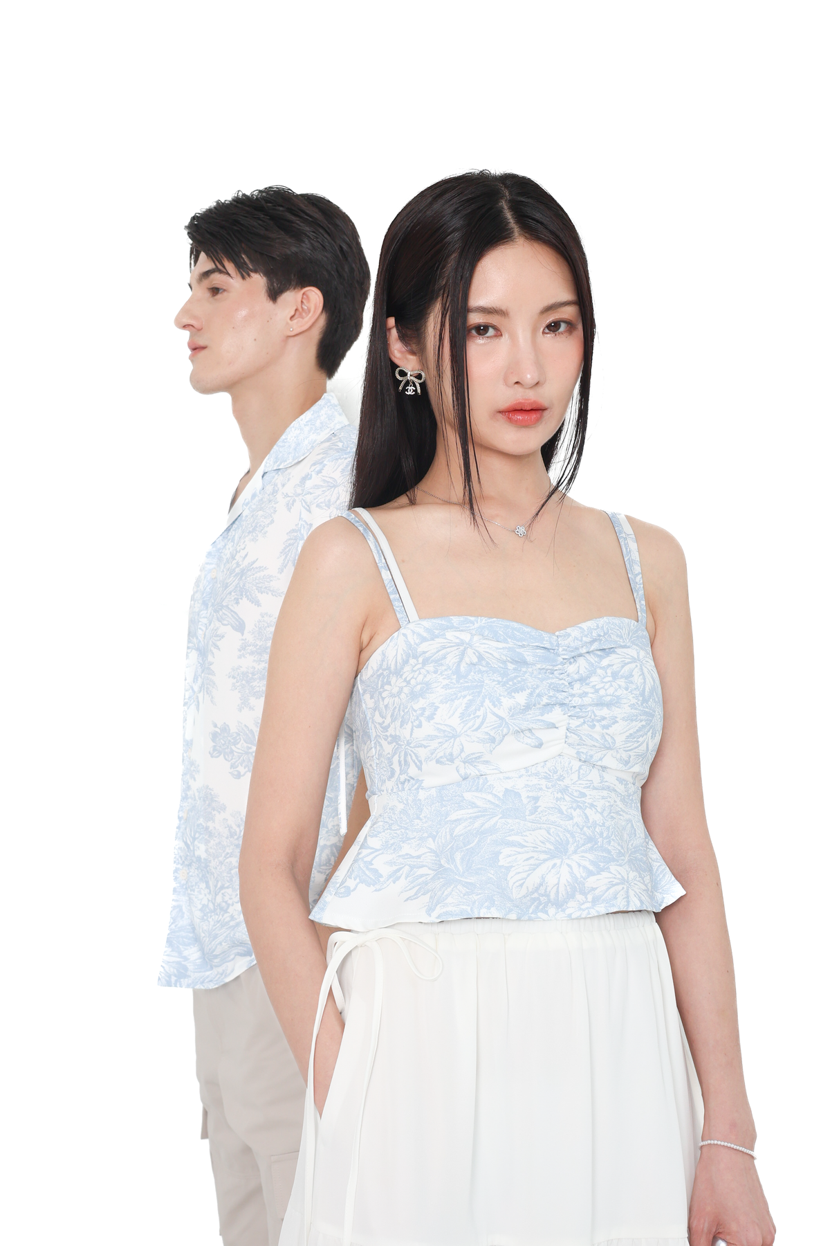 TPZ* AFFINITY DOUBLE RIBBON TOP IN BABY BLUE TOILE | TOPAZETTE