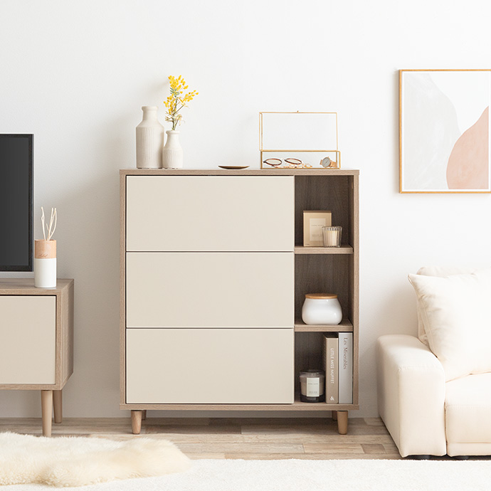 g134063]【幅73cm】Erin バイカラー棚付きチェスト キャビネット
