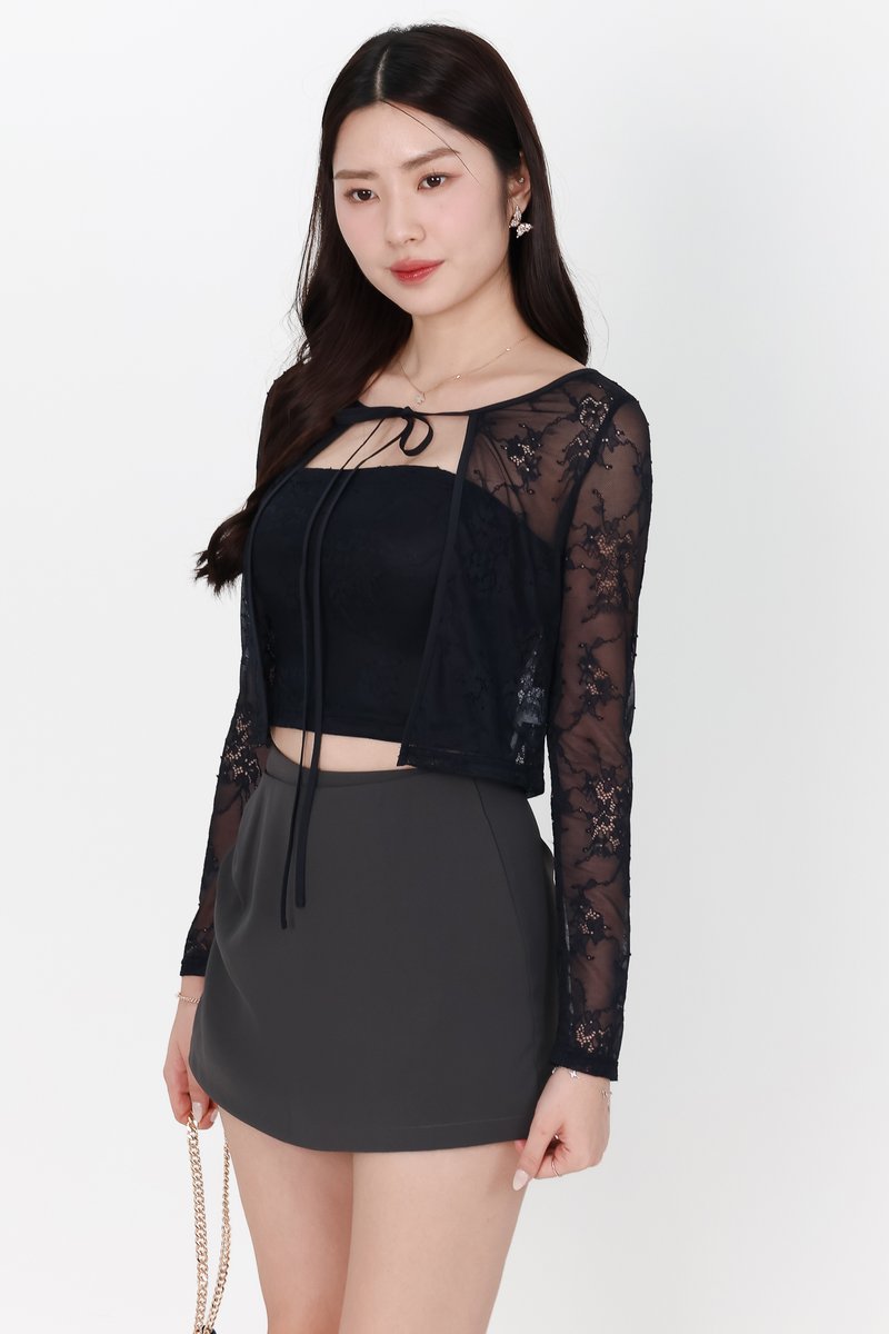 Lynn Lace Cardigan Top Set in Midnight Black | The Style Soirée