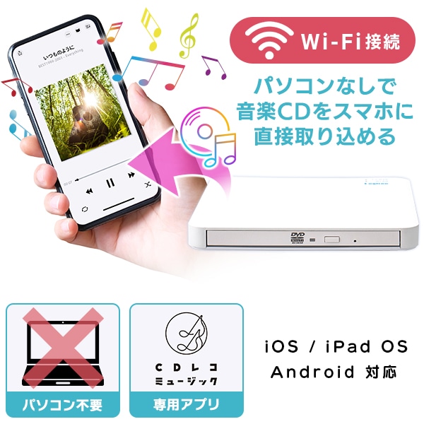 スマホでCD」PCなしでスマホにCDを取り込めるスマホ用CDレコーダー Wi