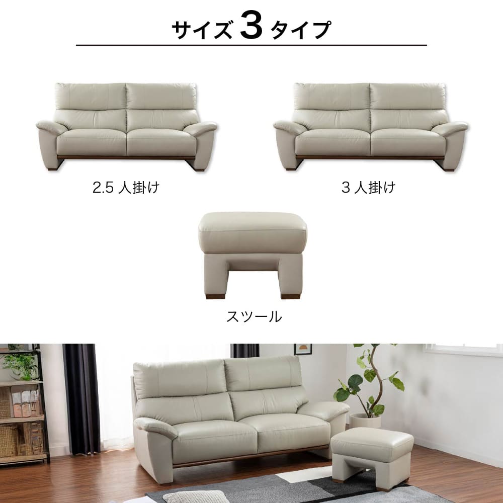 2.5人掛けソファ デビュー079 ソフト GY(2.5人掛け ソフト 5Y)本革GY