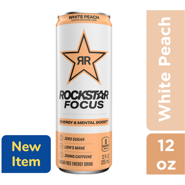 Rockstar Focus Sugar Free Energy Drink White Peach Same-Day