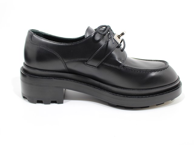 Hermesエルメスブラックレザー スクエアトゥ ミュール36.5 Hermes