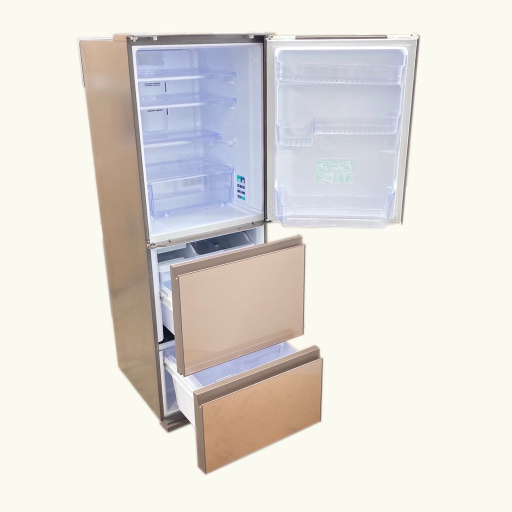 シャープ 356L 3ドア冷蔵庫 SJ-GE36D-T 2017年製 どっちもドア ガラス