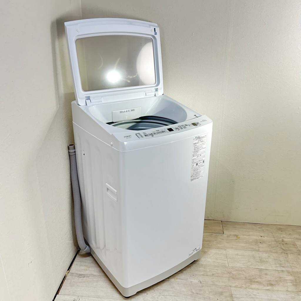 8.0kg 全自動洗濯機 アクア AQW-V8N-W 2022年製 簡易乾燥機能 低騒音