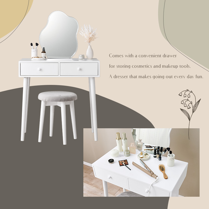 幅75cm スツール付き 大人可愛いデザインのドレッサーセット| 家具