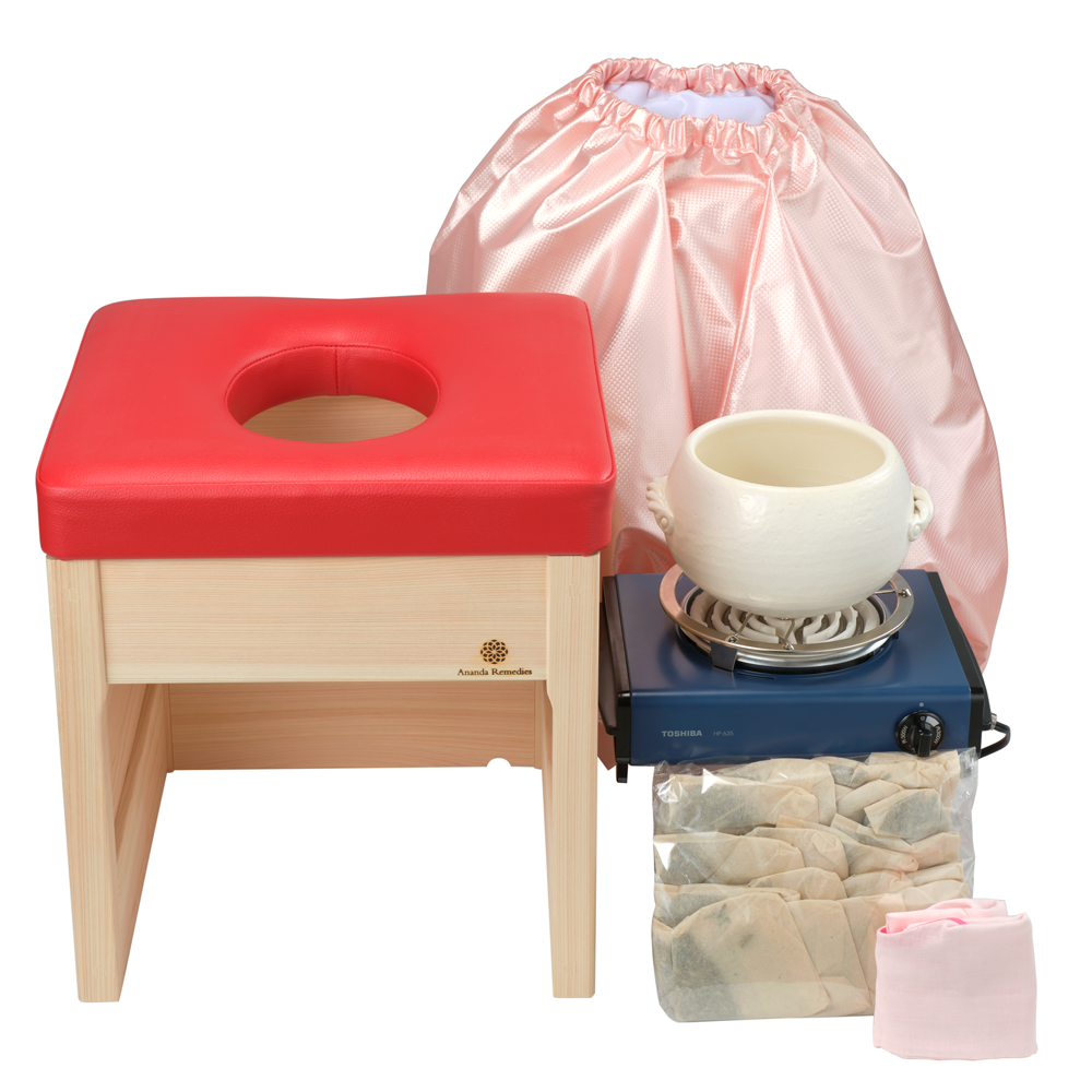 よもぎ蒸し座浴セット 《 こだわりの国産ヒノキ一枚板を使用 》