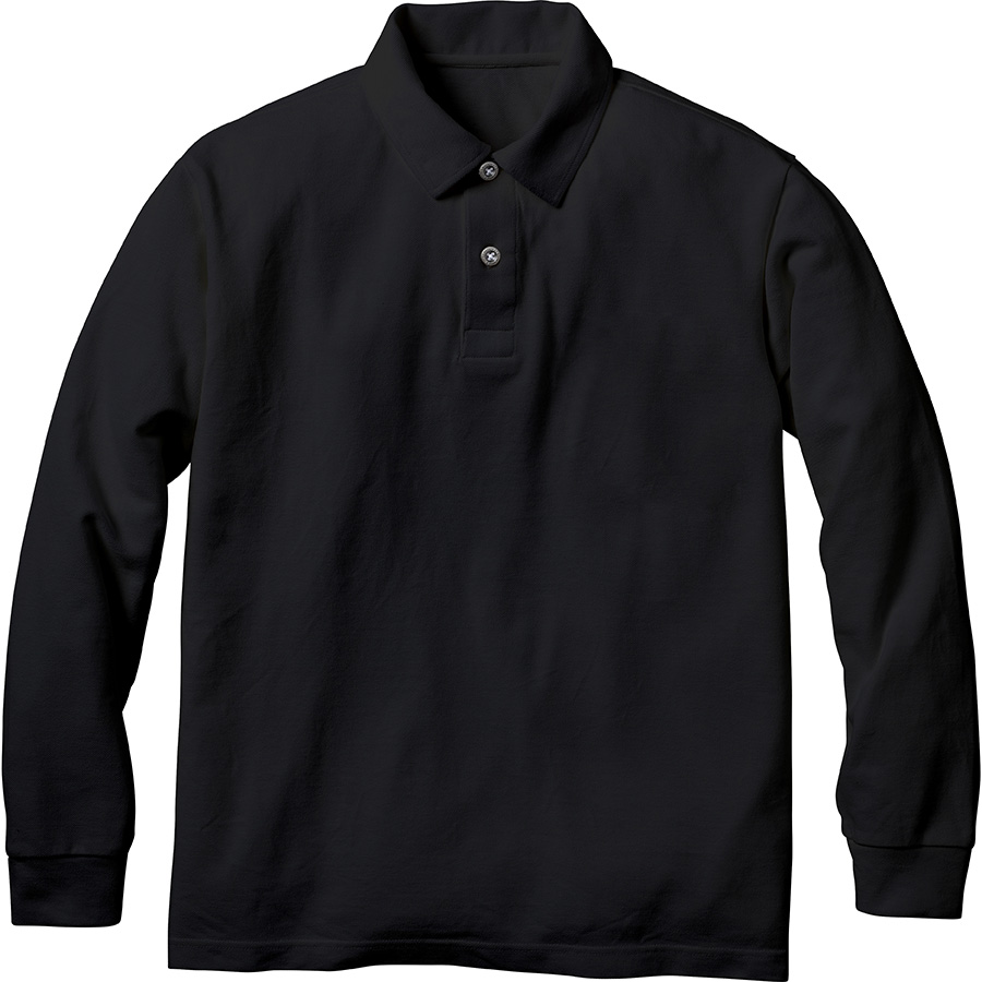 コットン100 長袖ポロ （ポケットなし） 521－80 ブラック