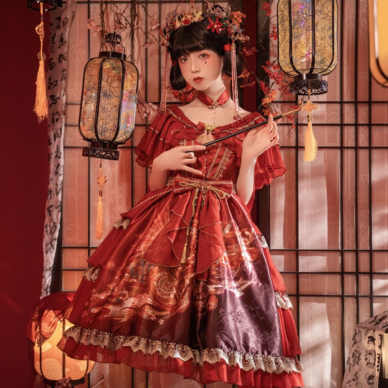 中華ロリータ チャイナレディシアードレープドレスワンピース