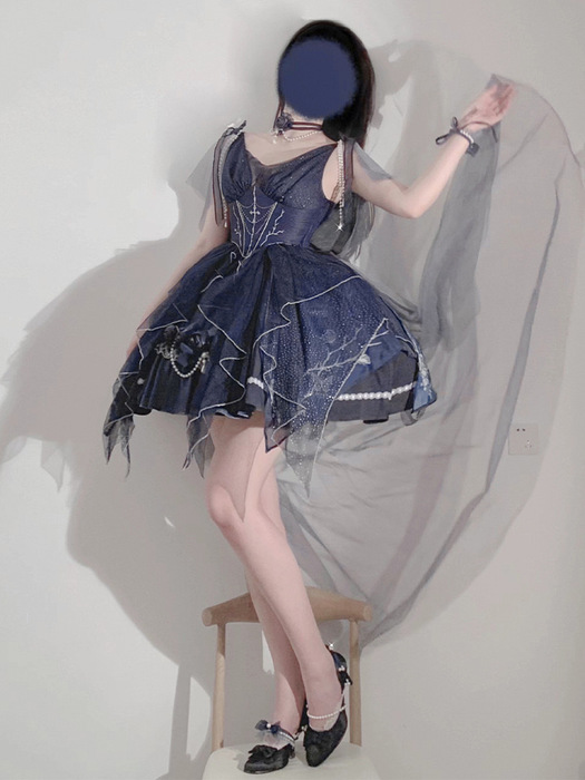 ロリータファッション 【ゴスロリ】ゴシックロリータ 花嫁風ブルーミニ