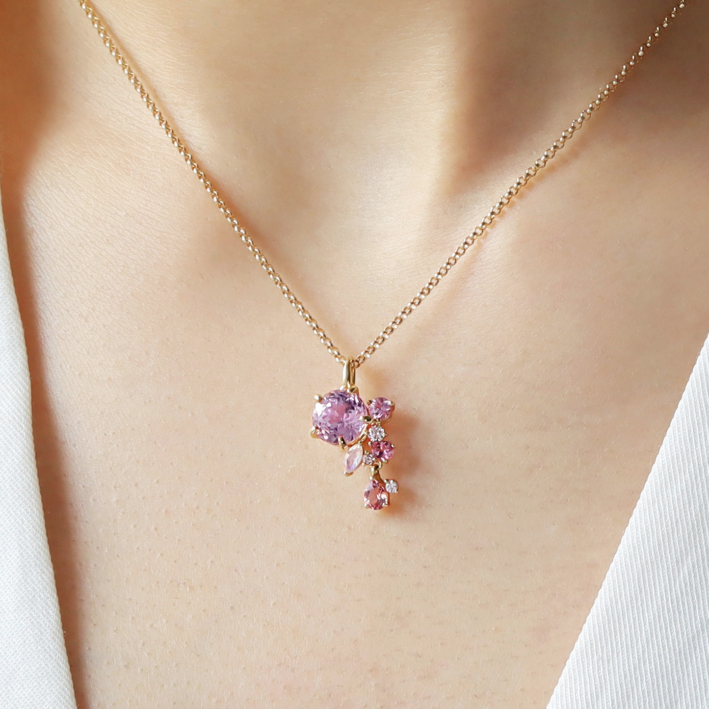 ビズー公式】クンツァイト×マルチカラージュエル K18/PTペンダント