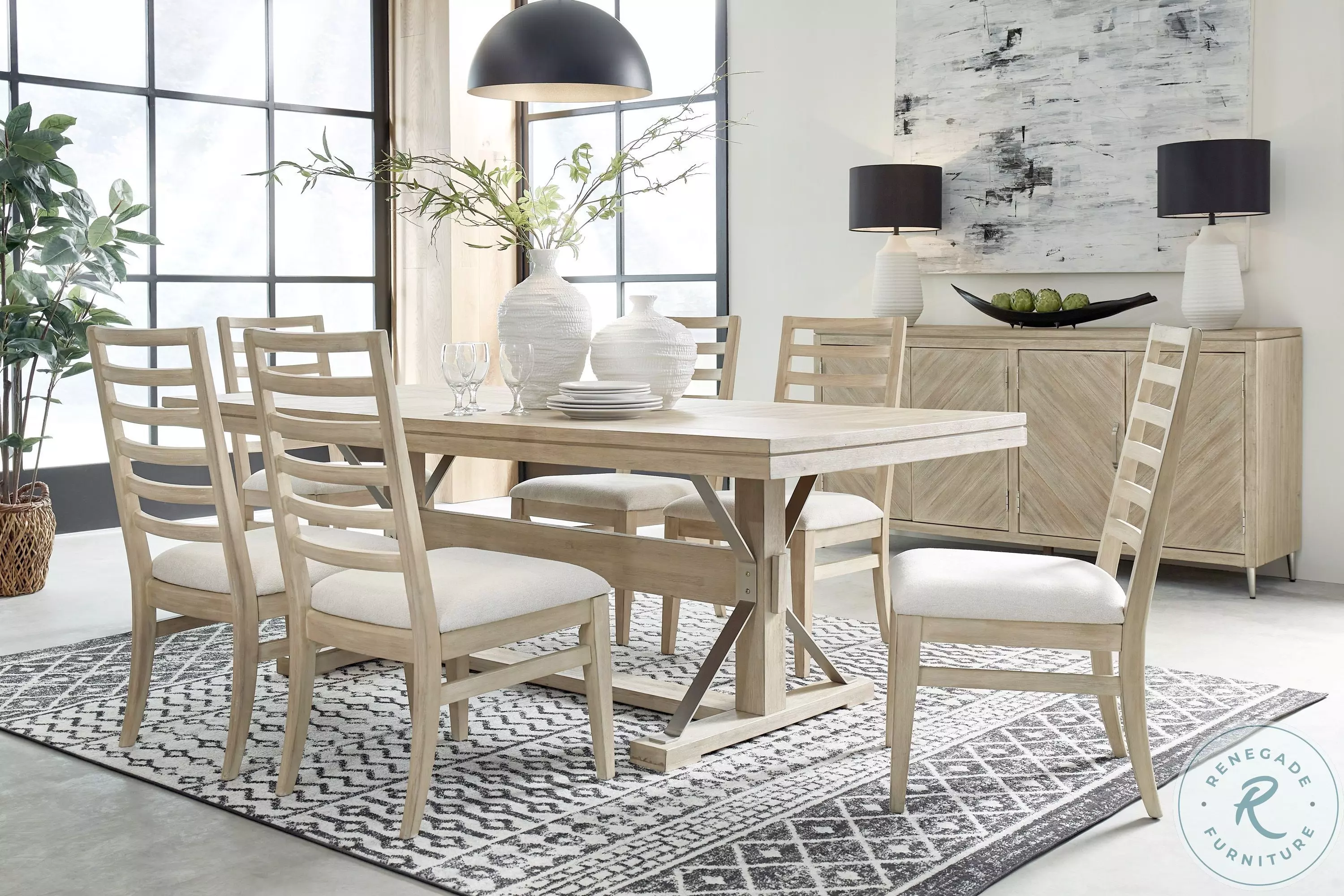 Maddox Biscotti Trestle Dining Room Set with Upholstered Chair
