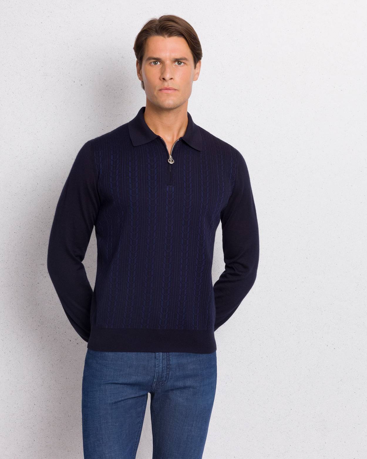 Cashmere and silk knit zip polo shirt | Stefano Ricci