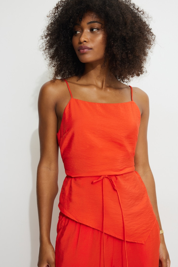 Asymmetric Back Tie Camisole Red | Dynamite