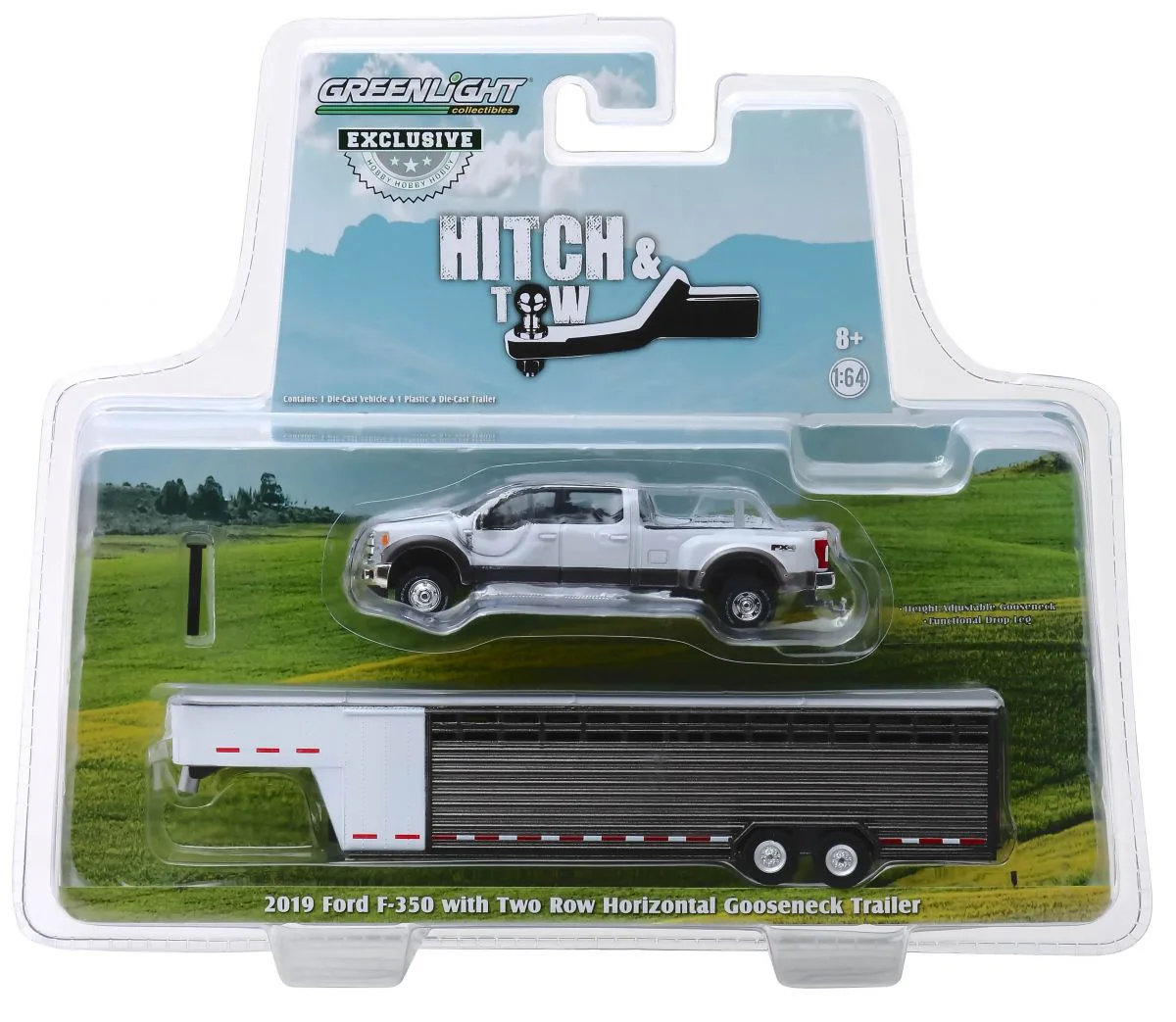 1/64 2019 Ford F-350 White Dually Pickup Truck With White/Brown