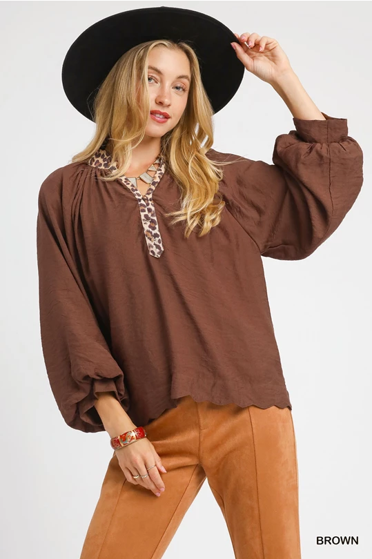 Balloon Sleeve Blouse w/Leo Trim – Dahlia: The Boutique