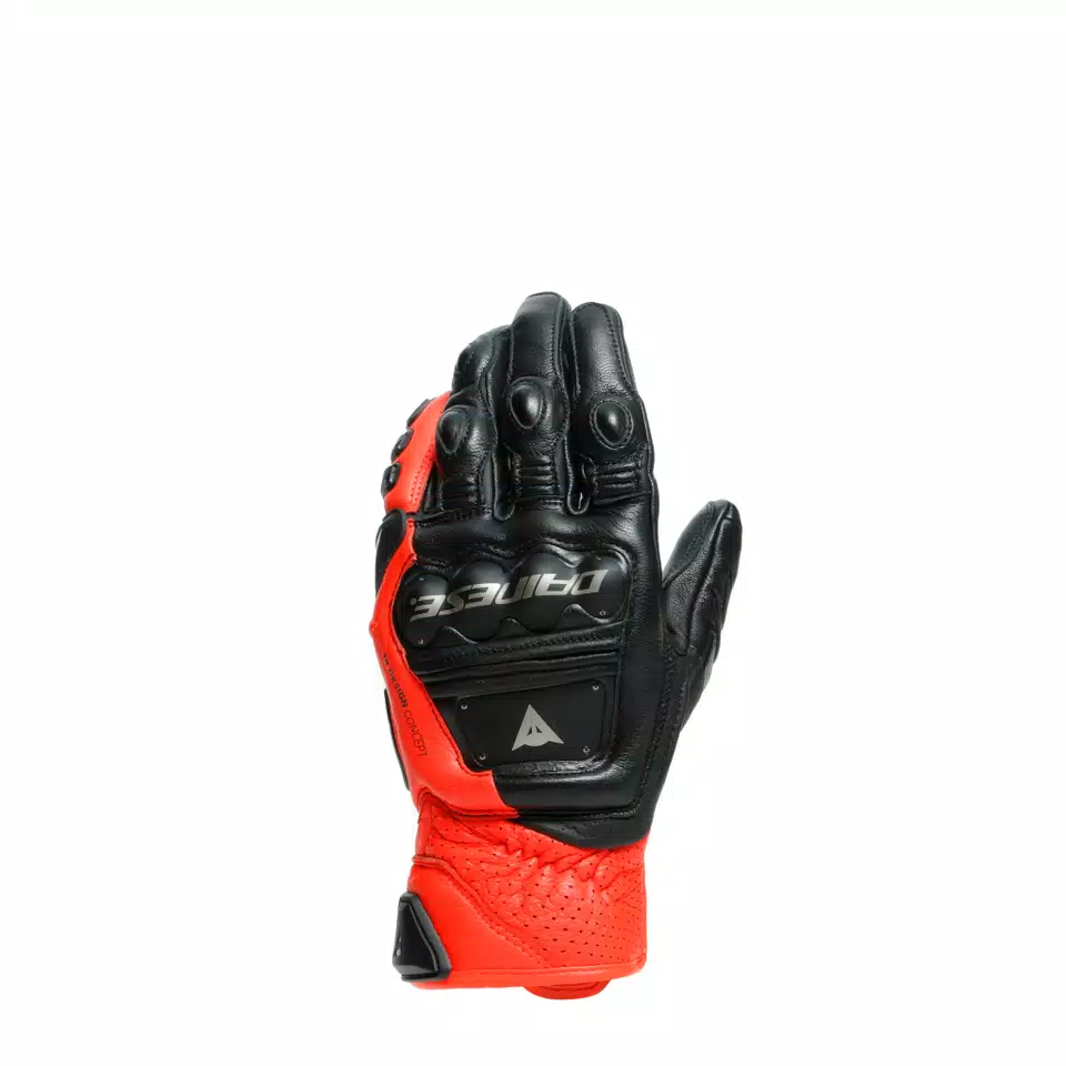 4-STROKE 2 - MEN'S MOTORCYCLE LEATHER GLOVES | BLACK/FLUO-RED