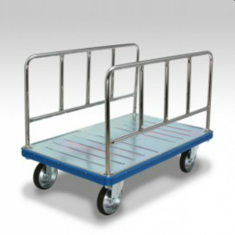 手押し台車 スチール台車 左右固定型ハンドル付き 足踏みストッパー付