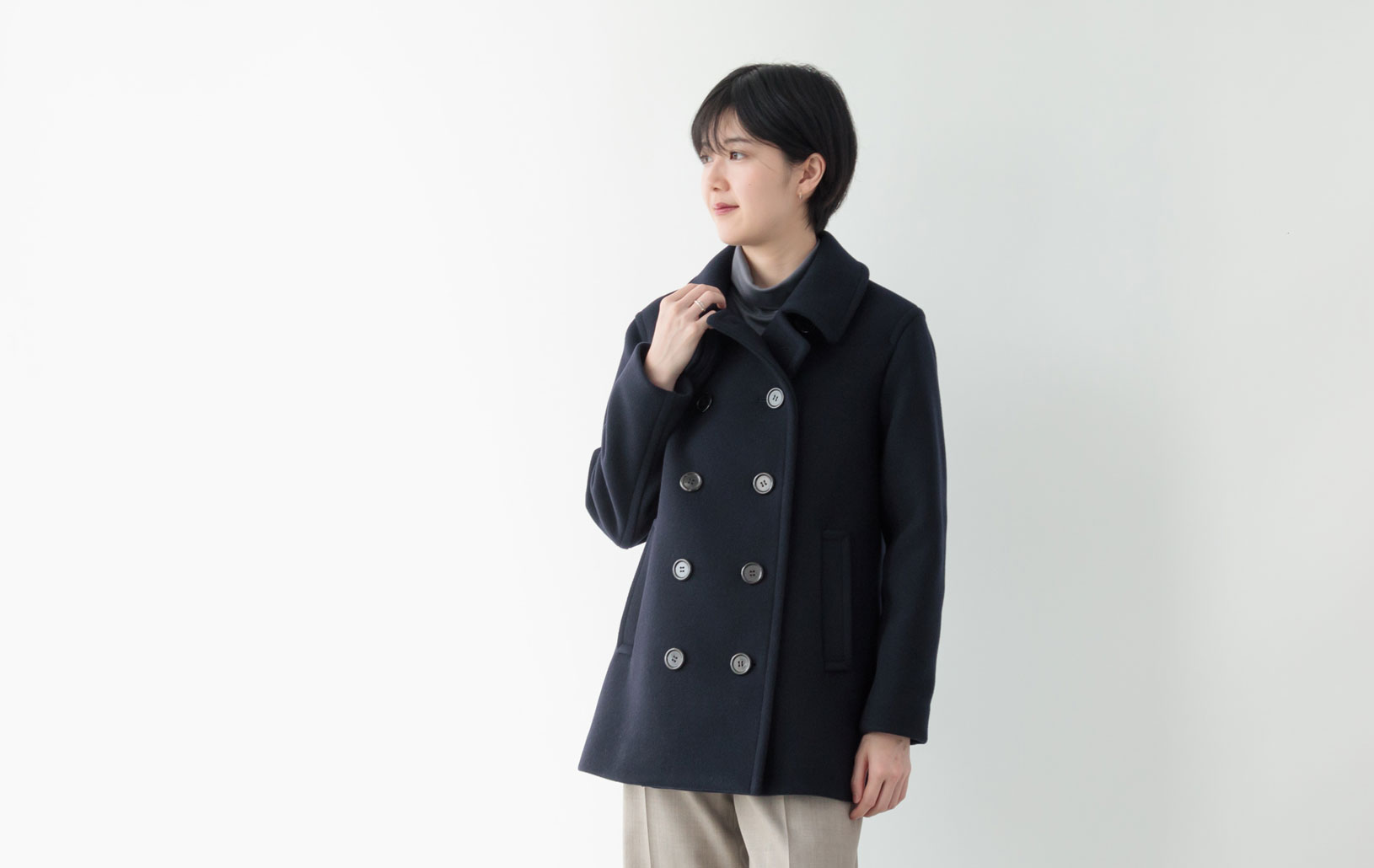 Super120's ウールメルトンピーコート/ネイビー | Factelier