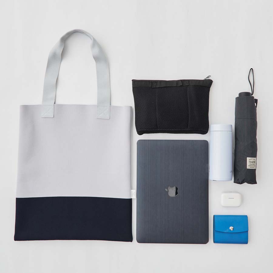 撥水ニット・バイカラートート/アイボリー×オレンジ | Factelier