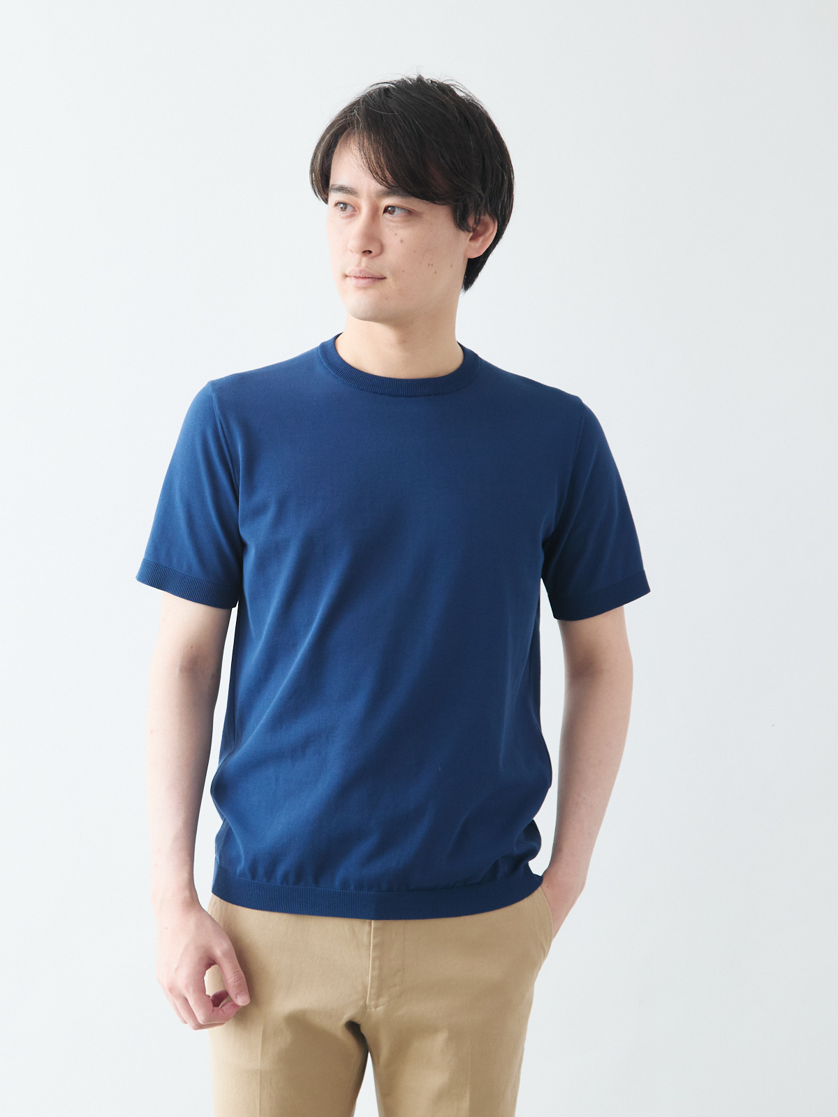 DEKISUGI ハイゲージ サマーニットTシャツ/ネイビー | Factelier